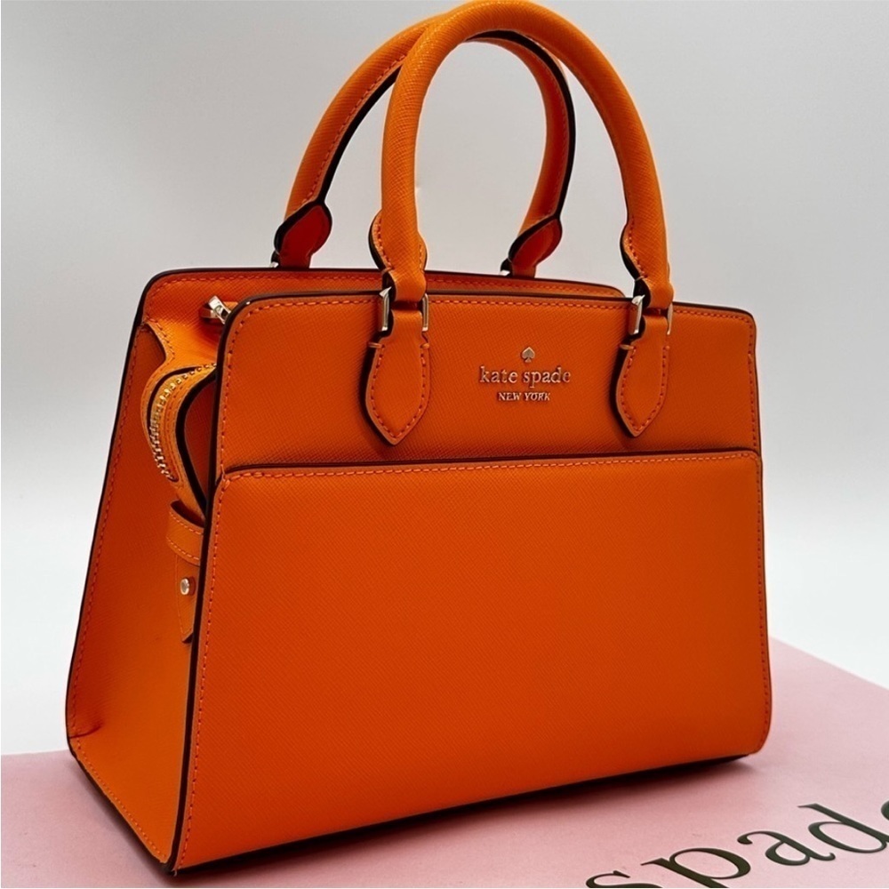 Kate Spade Madison Saffiano Leather
Small Satchel Bag Orange/Gold - Picture 3 of 10